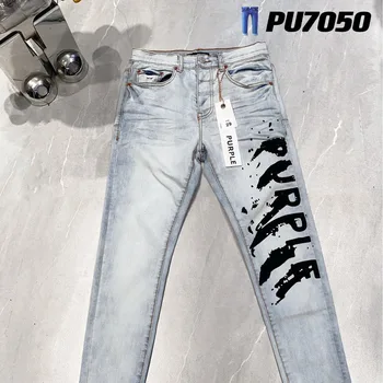 Фиолетовые брендовые джинсы American High Street, синие джинсы с буквенным принтом 2024, Новый модный тренд, высококачественные джинсы