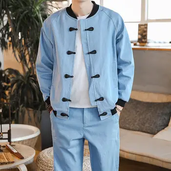 2019 Мужская уличная одежда в китайском стиле, мужская весенняя куртка-бомбер, мужская однотонная повседневная ветровка, мужская одежда