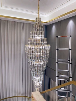 Современная хрустальная люстра Chenrui для лестницы, Роскошный светильник для вестибюля, Большой Домашний декор, Золотая светодиодная лампа Cristal
