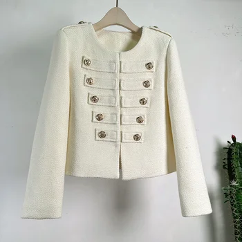 Новое винтажное белое женское пальто с длинными рукавами, осень-зима, Высококачественная Маленькая Ароматная шерстяная ткань, Тонкий Короткий кардиган, женское пальто